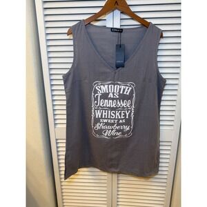 Sheilay Women Tennessee Whiskey Strawberry Wine Graphic Tank Top Grey Medium NWT
